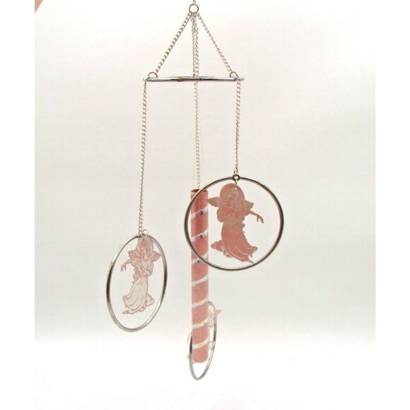 Angel Wind Chimes Pink Silver Metal Rings Pretty Sounds Home Decoration Hanging - Picture 1 of 9